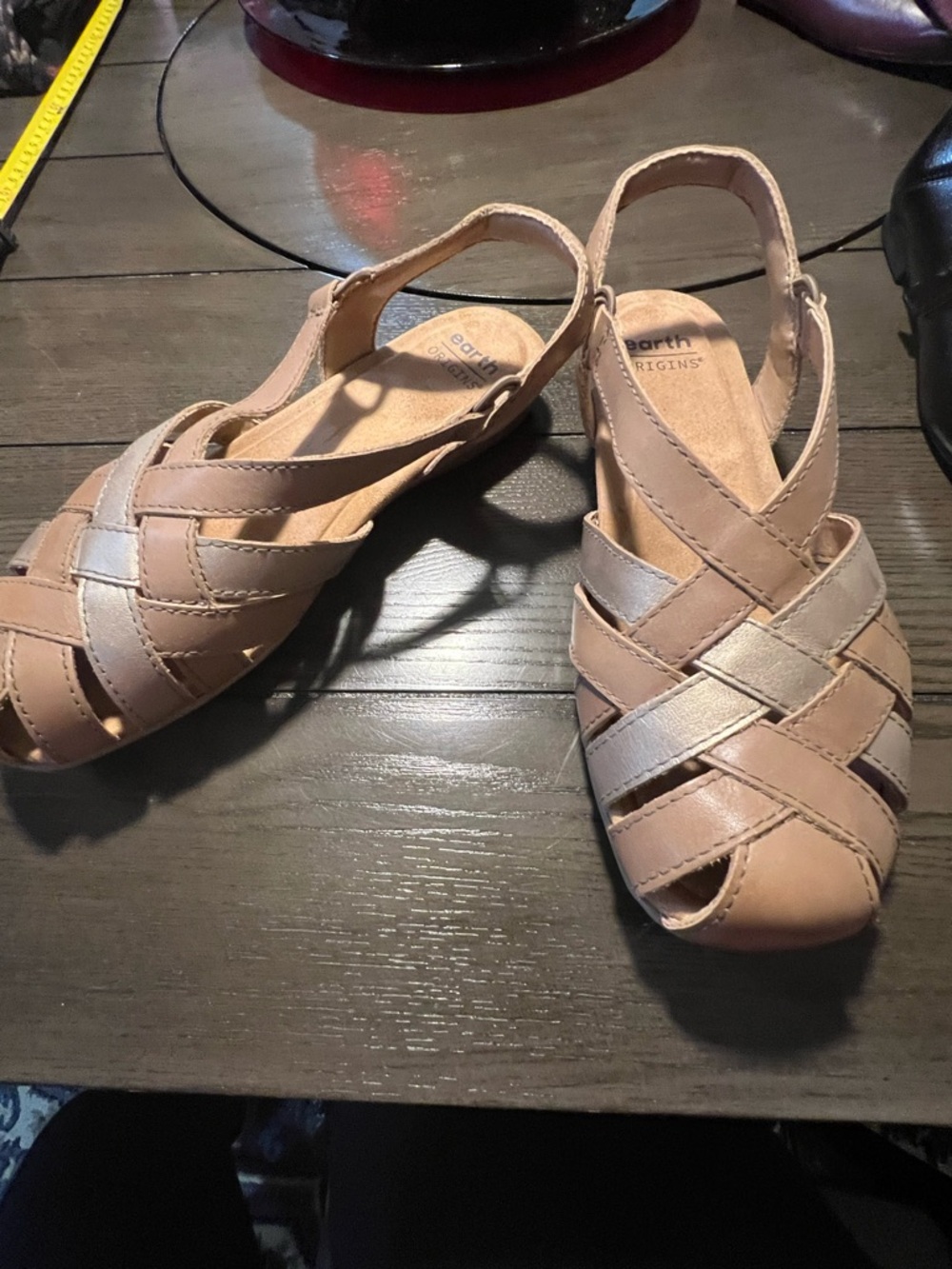 Earth Origins Women's Tan and Metallic Slingback Woven Sandals